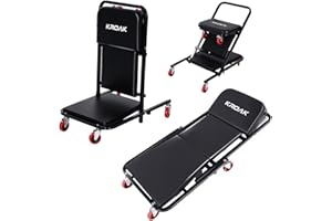 KROAK Creeper, 40 Inches 4 in 1 Z Creeper Seat 2025 Upgraded 450 lbs Capacity Garage Chair Adjustable Rolling Folding Car Creeper with 6 pcs 3" Wheels,Lay Down or Sit for Garage, Shop, Auto Repair