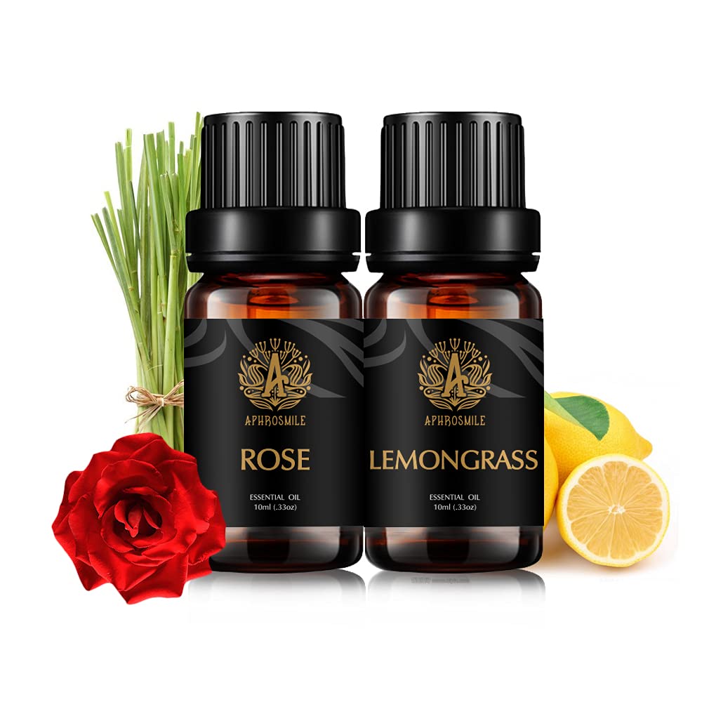 Therapeutic-Grade Aromatherapy Essential Oils Set - Lemongrass Rose Essential Oils Kit, 100% Pure Aromatherapy Scented Oils for Diffuser, Massage, Humidifier 2x10ml