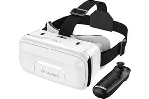 TECKNET VR Headset for Phone with Controller, Virtual Reality Headsets with HD 110°FOV Anti-Blue Light Lenses & Adjustable Gears, 3D VR Headset for Kids Compatible iPhone Samsung Android 4.7-7.2"