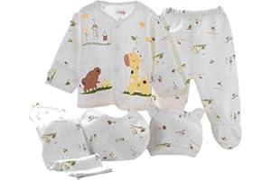 GAJAOUS 5PCS Newborn 0-3M Boys Girls Baby Cotton Clothes Tops Hat Pants Suit Outfit Sets OneSize