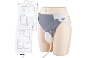 OPSTRA YEE Wearable Urine Collector with 1000ml & 2000ml Urine Collection Bags 1.2M Catheter and Dual Capacity Bags, Includes Breathable Cotton Pants Leak Proof Anti Reflux for Elderly Men Grey