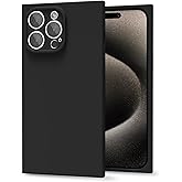 oakxco for iPhone 15 Pro Max Case Silicone Rectangle Edge Corner, Y2k Soft Rubber Gel Cute Phone Case for Women, Girly Aesthetic Trendy Unique Design with Camera Cover, Black