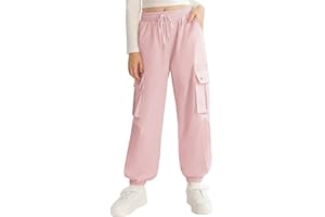 Ninobebe Girls Cargo Jogger Pants Parachute Pants with Elastic Waist and Pockets Cargo Trousers for Teens Girls 7-14 Years