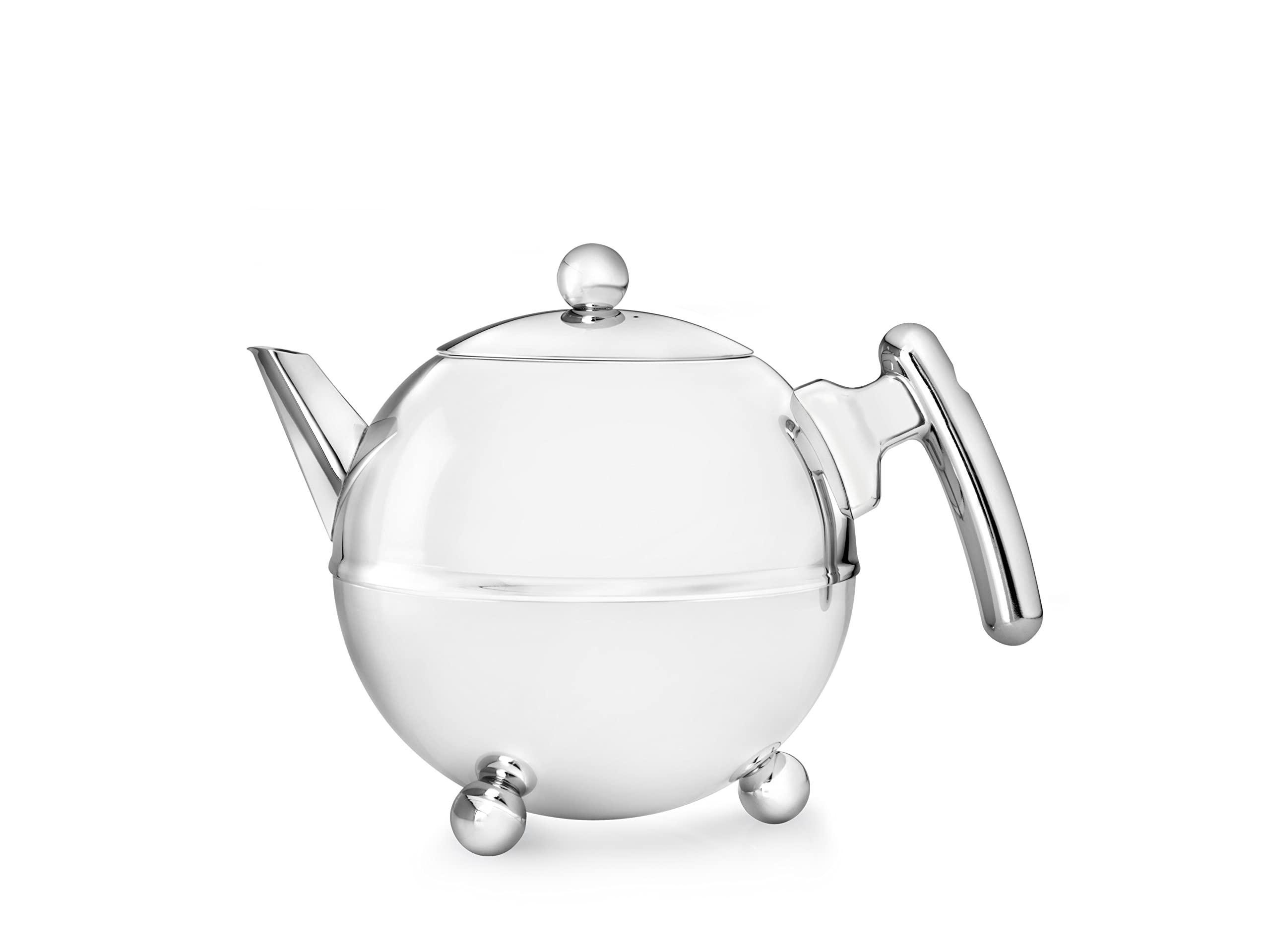 Bredemeijer Duet Bella Ronde 1303CH Double Walled Teapot 0.75 Litre Stainless Steel High Gloss Chromed Fittings, Silver, 22.2 x 19.7 x 14.1 cm