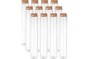 PATIKIL 100ml Test Tubes, 12pcs 7.09x1.18 Glass Clear Flat Bottom Test Tube Containers with Cork Stopper for Bead Party Candy