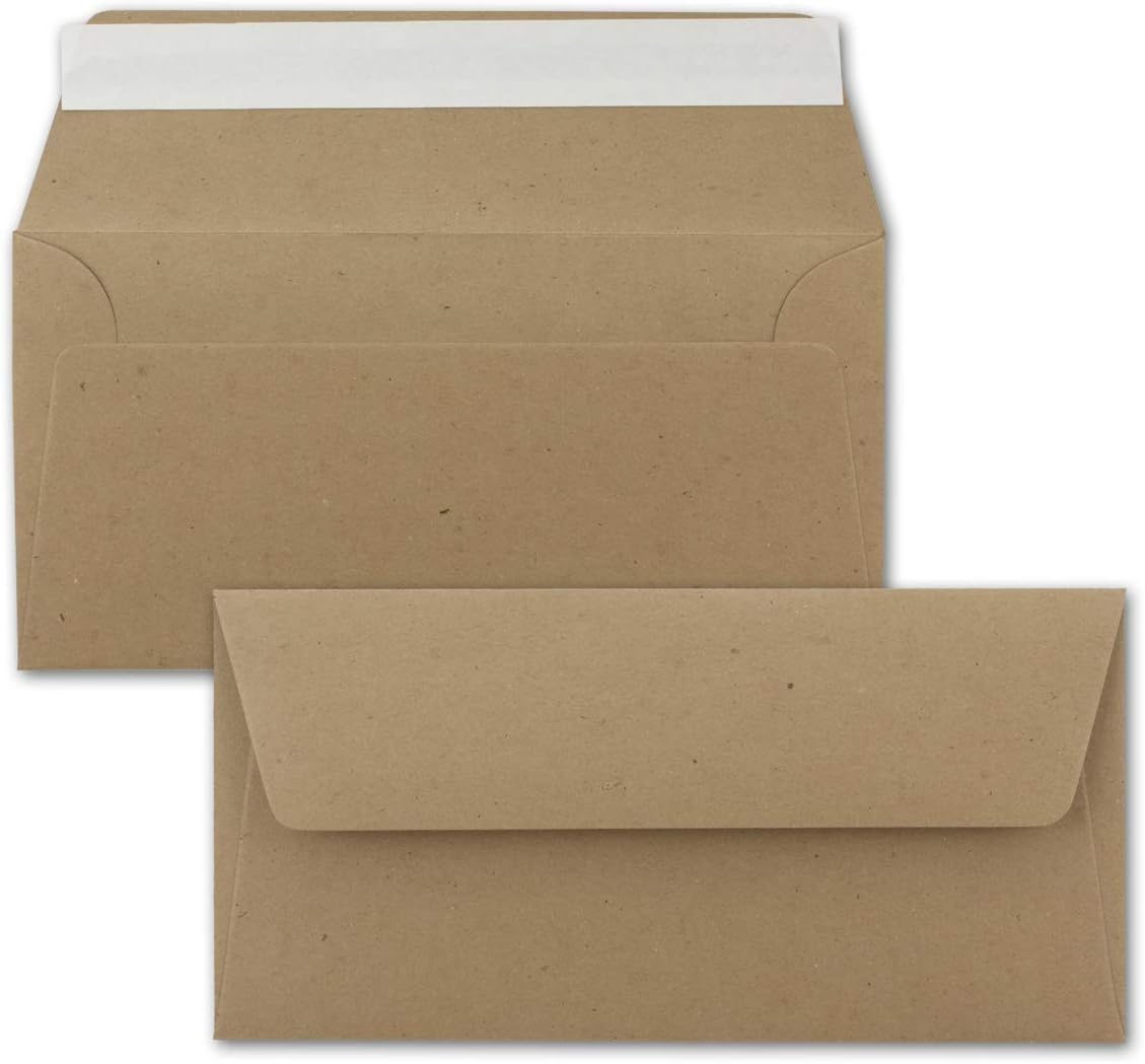 Neuser Ecological Kraft Paper Card and Envelope Set Sand Brown - 30 75 Umschläge 02 DIN Lang-Umschläge-Haftklebung