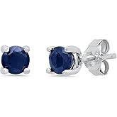 925 Sterling Silver Gemstone Round Stud Earrings for Women 5mm Birthstone with Push Backs by MAX + STONE