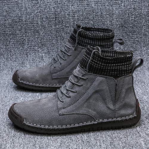 Respctful✿ Men Classic Slip On Driving Ankle Boots Knit Fur Lining Winter Lace-up Boots Handmade Casual Chukka Shoes Gray