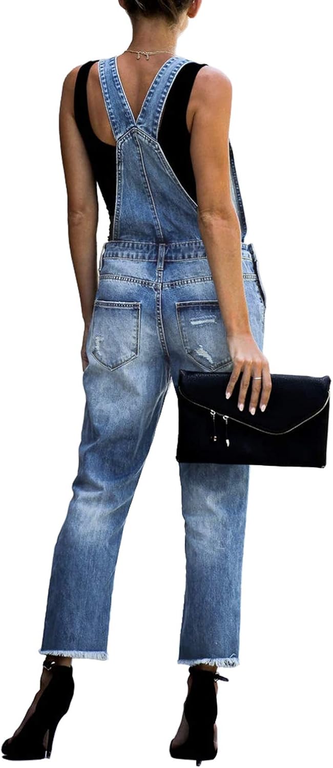 luvamia Women's Casual Stretch Adjustable Denim Bib Overalls Jeans Pants Jumpsuits: Clothing