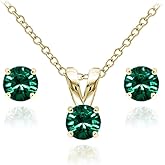 B. BRILLIANT Small Necklace and Earrings Set in Yellow Gold Flashed Sterling Silver Dainty Crystal Solitaire Pendant & Earring Birthstone Jewelry Set for Women Bridesmaids