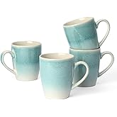 famiware Coffee Mugs Set, 13 oz Mug Set of 4, Stoneware Cups for Latte, Hot Tea, Mocha, Cocoa, Cappuccino, Microwave and Dishwasher Safe, Glacier Series, Aqua