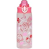 Zak Designs Sanrio Sage Water Bottle For School or Travel, 25oz Durable Plastic Water Bottle With Straw, Handle, and Leak-Proof, Pop-Up Spout Cover (Hello Kitty)