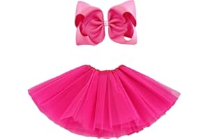 BGFKS 5 Layered Tulle Tutu Skirt for Girls with Hairbow, Ballet Dressing Up Kid Tutu Skirt