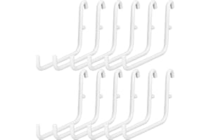 GlikCeil 12 Pcs Pegboard Hooks, 6 x 9.5 Centimeters, Pegboard Accessories Compatible with IKEA Skadis Long Metal Storage Hooks for Home Office Indoor Tool Supply (White)