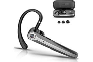 Atheewon Bluetooth Headset, Wireless Bluetooth Earpiece with ENC Noise Canceling Mic, 120Hrs Talk Single-Ear Headphones, LED Display, IPX7, V5.4 Hand-Free Earphone for Business/Trucker/Driver, Black
