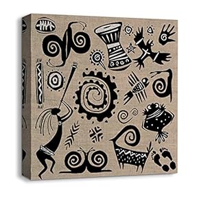 Canvas Wall Art African Culture Pattern Painting Artwork for Home Prints Framed - 12x12 inches