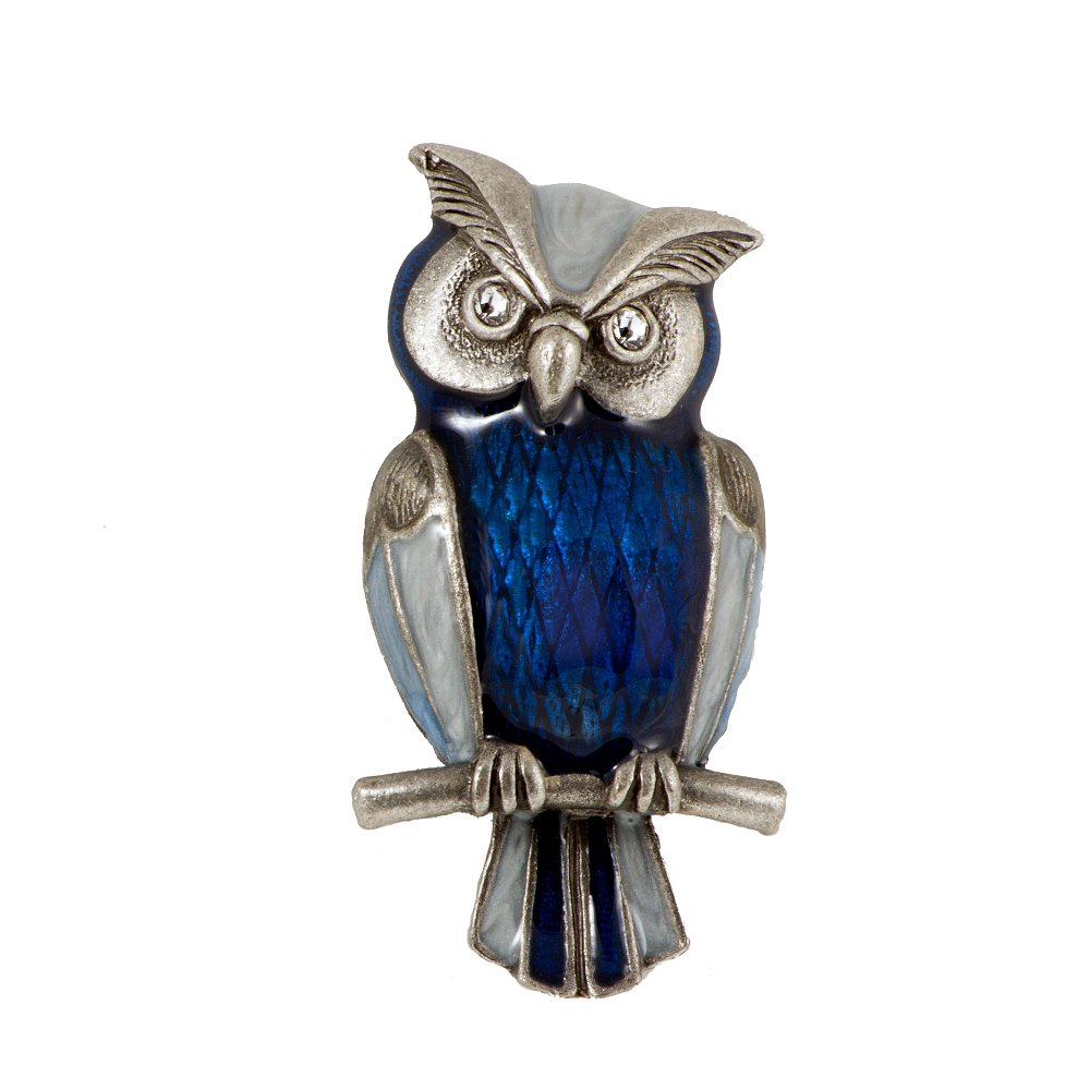 Silver Plated Pin Blue Owl Enamel Crystal Women´s Brooch