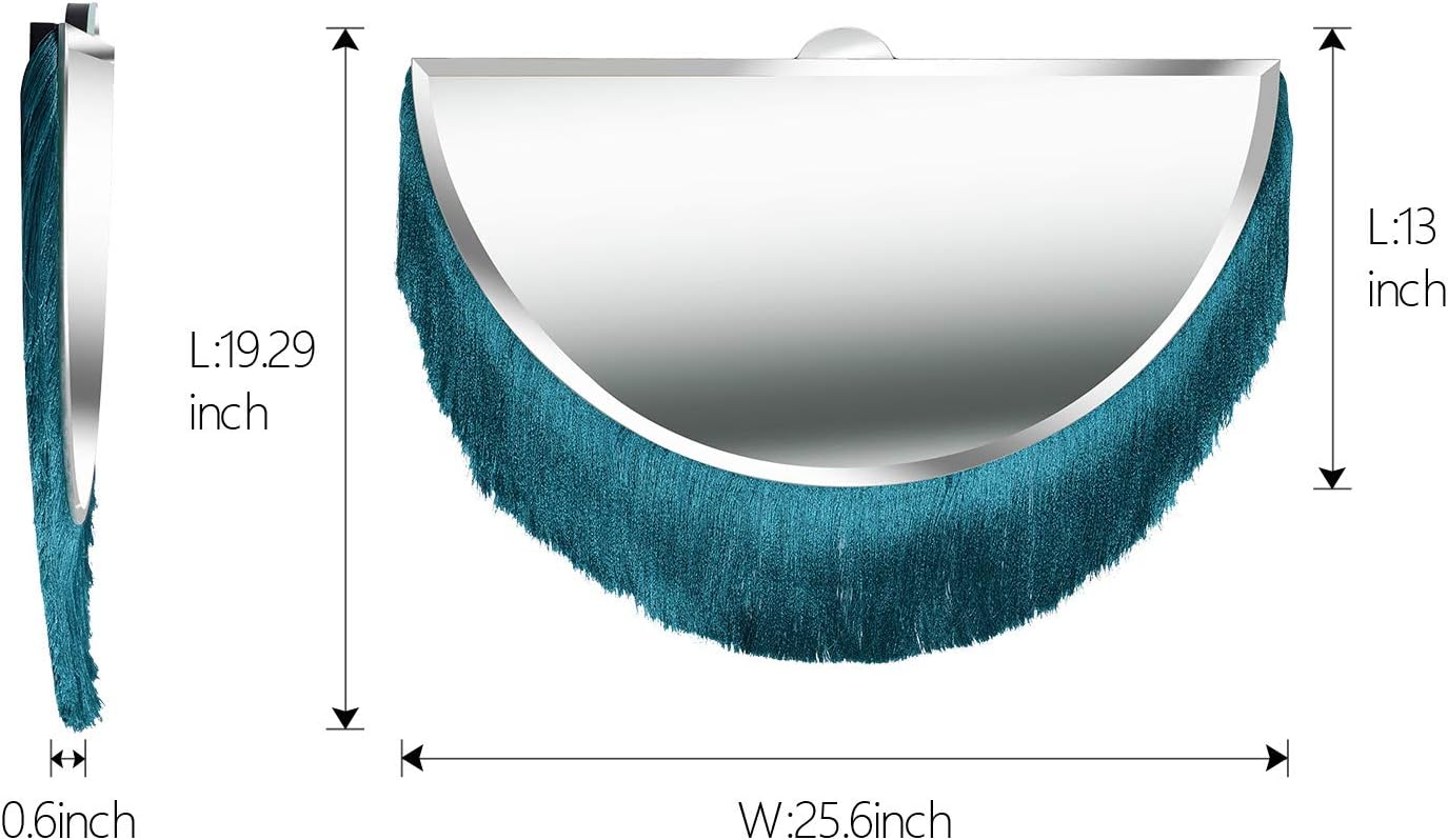 MOTINI 25.6"x 13.7" Beveled Decorative Mirror Contemporary Semi Circle Wall Mirrors with Blue Fringe for Wall Decor, Living Room, Entryways: Furniture & Decor