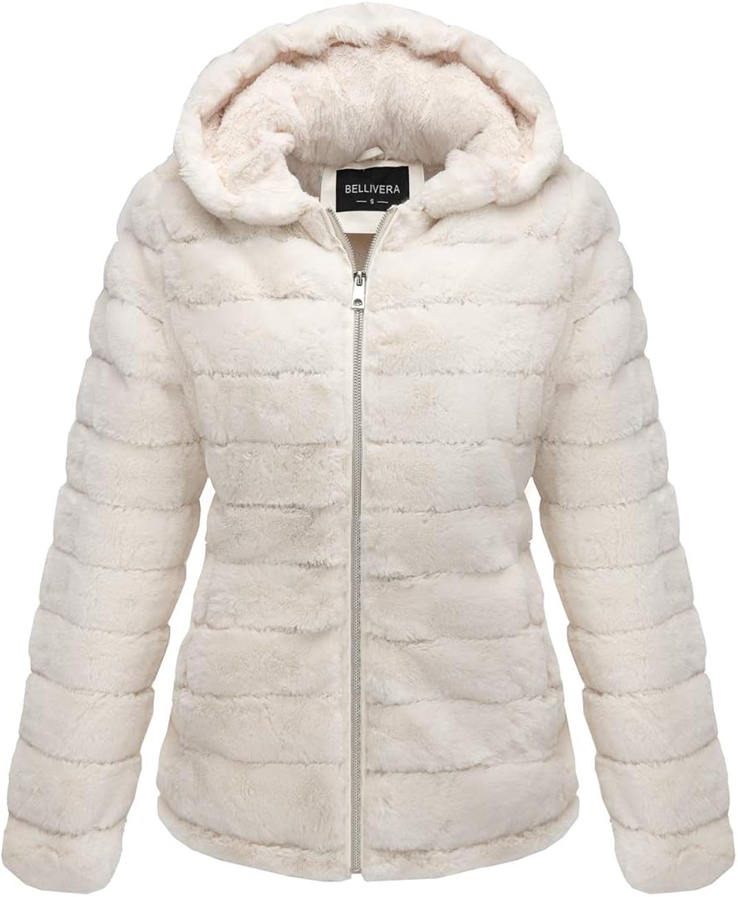 Bellivera Women's Faux Shearling Shaggy Coat，Fashion Long Sleeve Zip Up Jacket Hooded for Spring Fall and Winter: Clothing