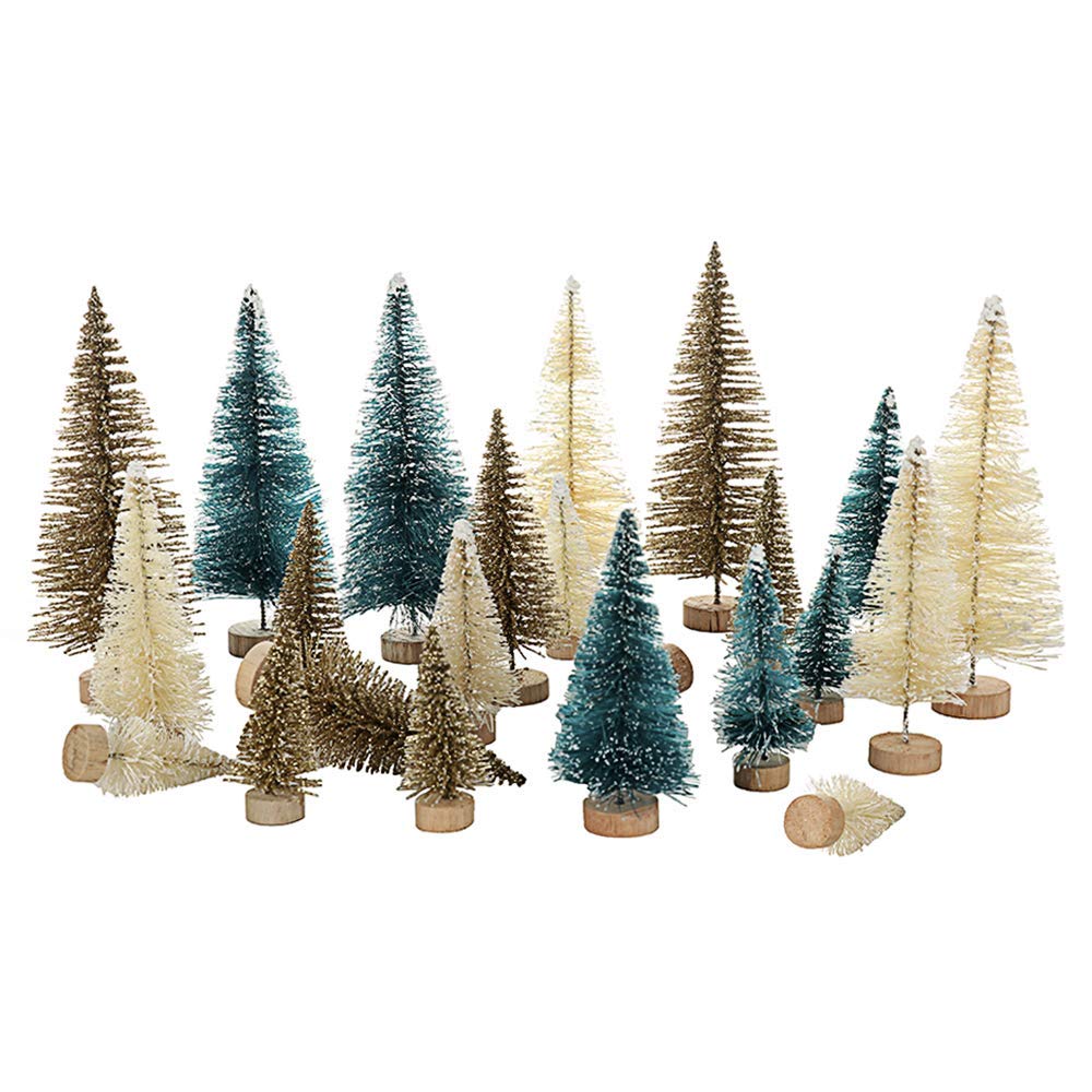 Pannow Miniature Christmas Tree, 24 PCS Artificial Snow Frost Trees Pine Trees Sisal Trees Tabletop Trees for Christmas Party Decoration