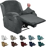 XINEAGE Velvet Recliner Slipcover 4pc with Side Pocket Grey