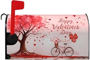 Dacawin Valentine's Day Mailbox Cover Romantic Valentine Tree and Bicycle with Heart Balloons Magnetic Mailbox Cover Mailbox Wrap Happy Valentines Day Post Letter Box Cover Home Decorative