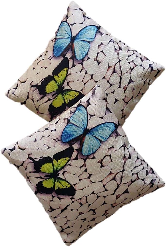 Lipsunique Jute 3D Print Cushion Cover 16x16 Multi Color Set of 5piece/Butterfly Print/Blue Color/Pebble print/40x40cm