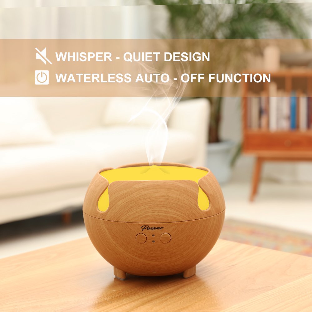 600ml Aromatherapy Diffuser, Paxamo Extra Large Diffuser Wood Grain Humidifier, Premium Therapy Diffuser for Essential Oils, Last Overnight for Home & Office