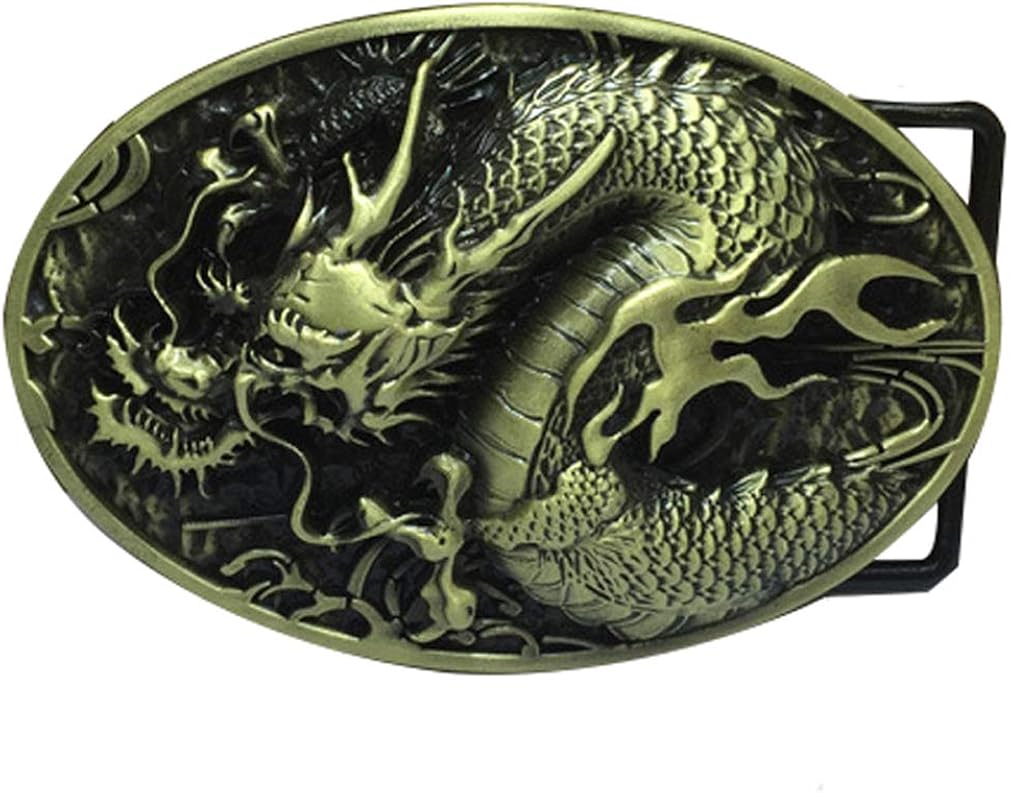 LKMY Chinese Dragon Head 3D Belt Buckle,Mythical Themed Authentic Dragon Designs (A brown): Clothing