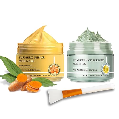 OKADY 2-in-1 Clay Facial Mask Set | Vitamin E & Turmeric Formula for Pore Care, Skin Refining & Hydration | Skincare Gift Set, All Skin Types