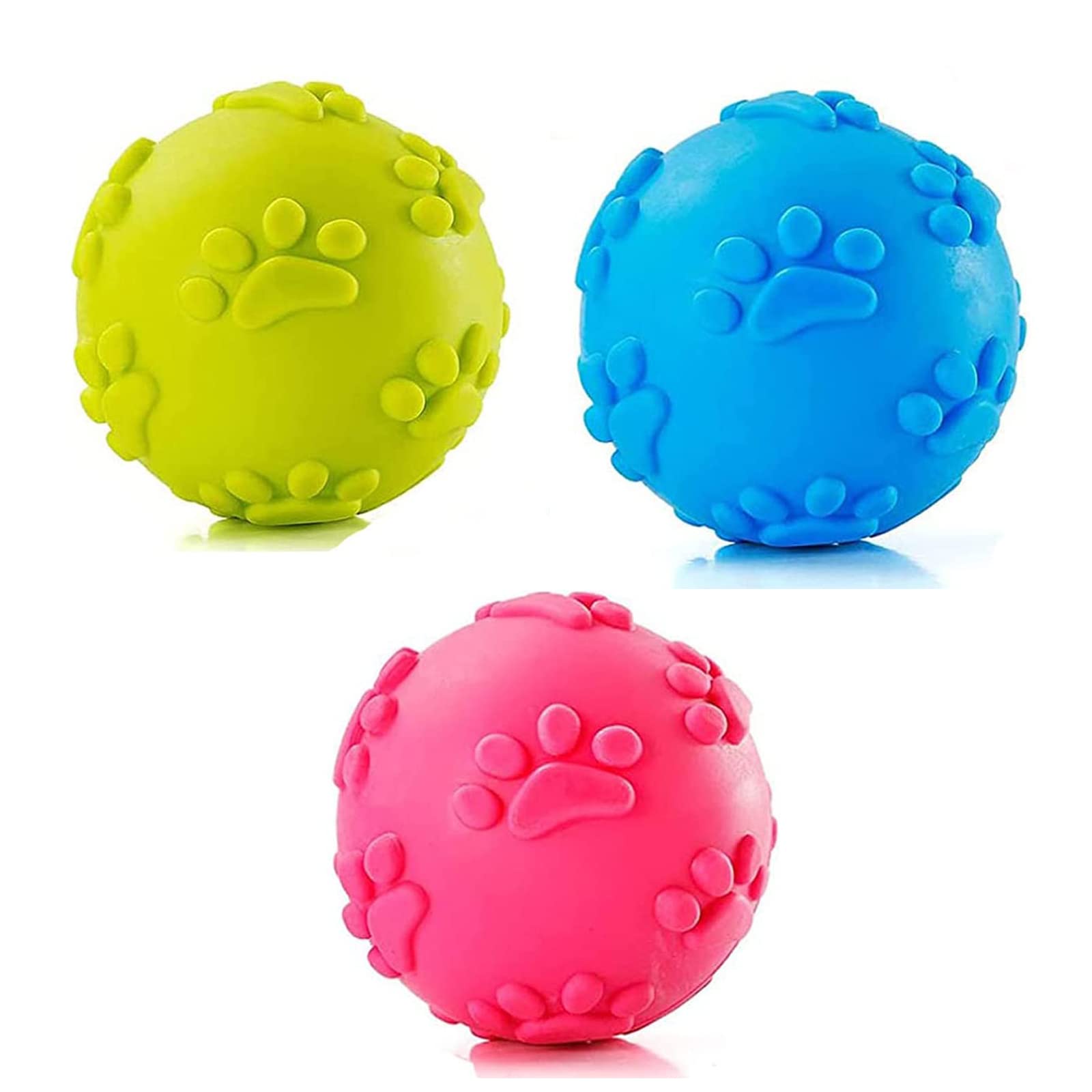 GEFAEJIFO Pack of 3 Dog Toy Ball, Dog Squeaky Ball, Dog Chew Toy Balls, Dog Balls, Rubber, Floating Dog Ball (Blue, Pink, Green)