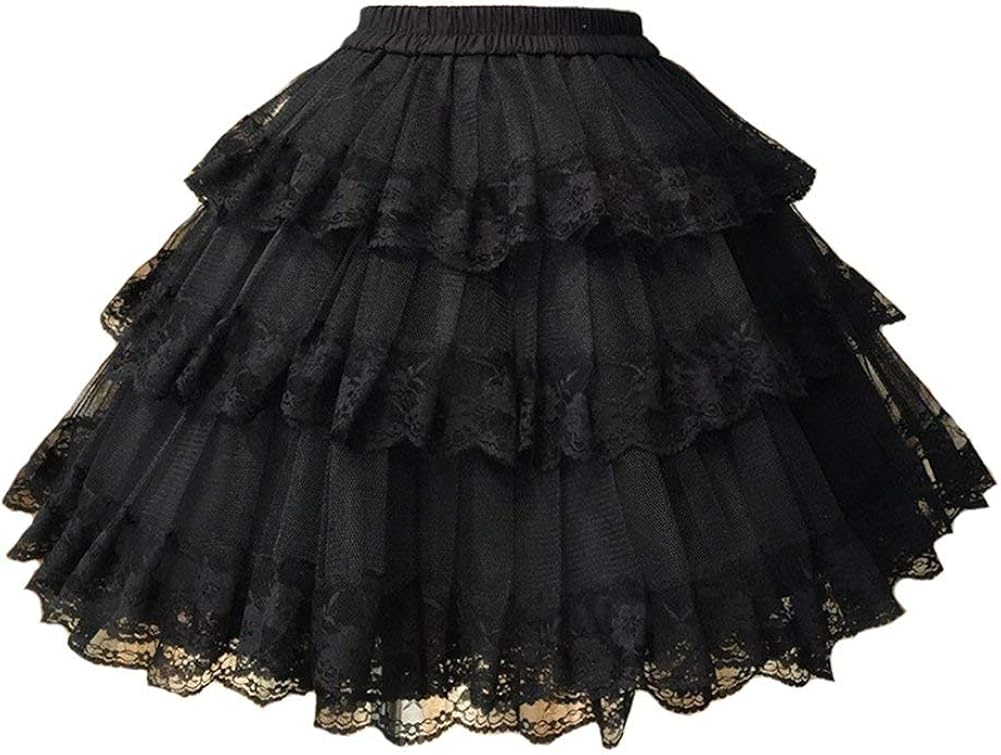 Smiling Angel 3-Layered Gothic Layered Ruffled Luxury Vintage Rockabilly Petticoat Crinoline Underskirt Black: Clothing