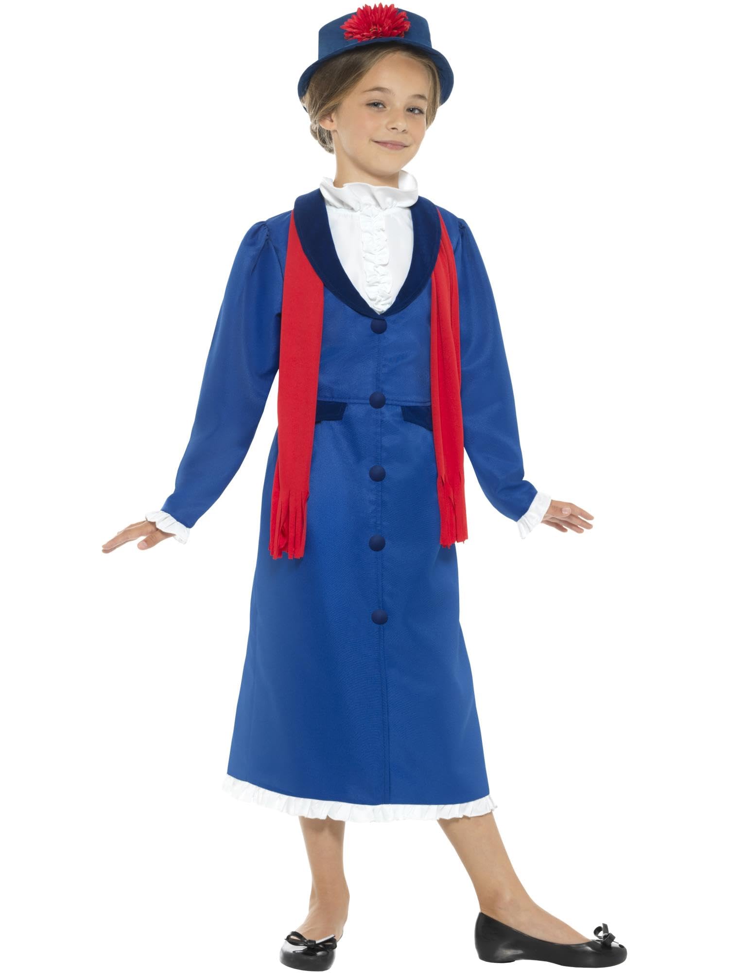 Smiffys Victorian Nanny Costume, Blue with Dress, Hat & Scarf, Girls Fancy Dress, Child Dress Up Costumes