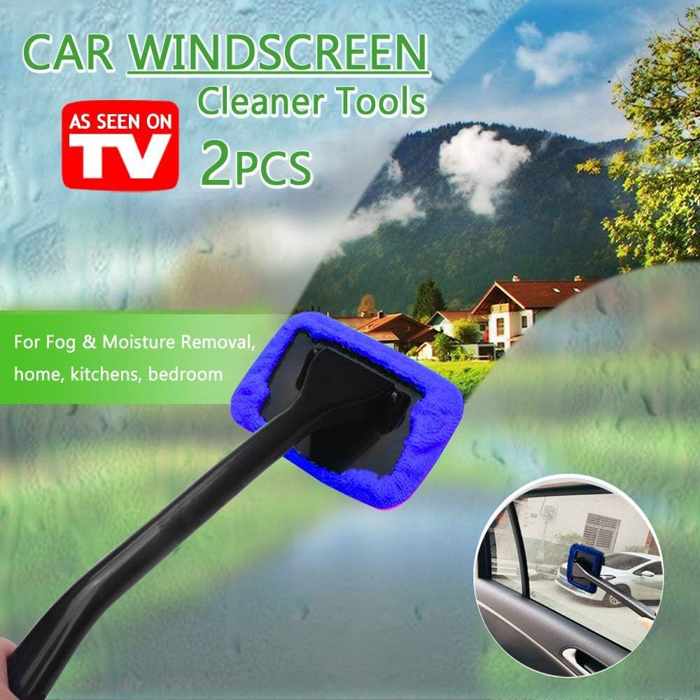 LJNH WINDSHIELD BRUSH - Car Windscreen Cleaner Tools From Inside Window Glass Cleaning Tools Great for Fog & Moisture Removal (blue)