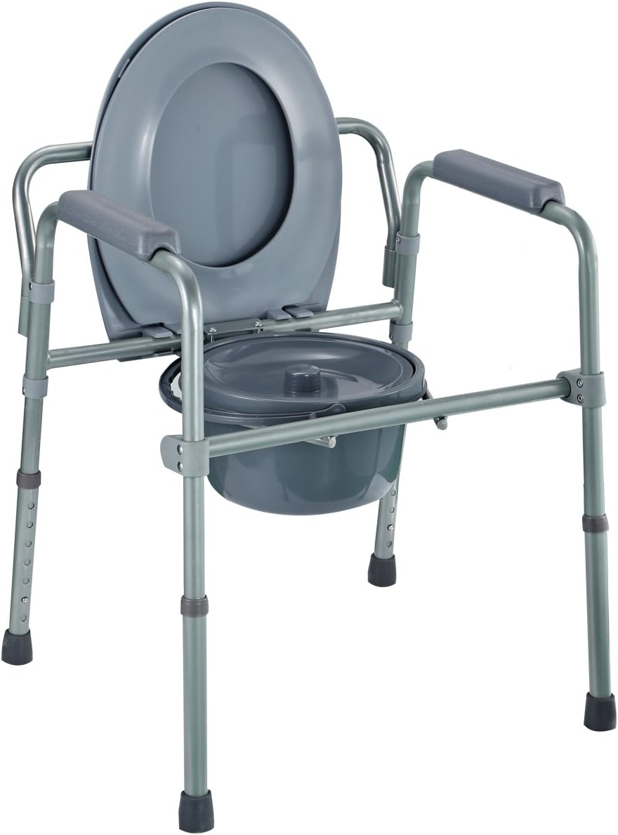 Folding Commode Chair Raised Toilet Seat with Bucket Adjustable
