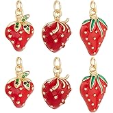 Beebeecraft 6Pcs 3 Style Strawberry Charms 16K Gold Plated Enamel Red Fruit Charms with Jump Ring and Storage Box for Jewelry Making Necklace Bracelet DIY Crafting