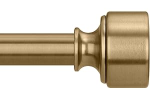 Warm Gold Curtain Rod for Windows 48 to 84 Inch, Heavy Duty Brass Curtain Rod, 1" Diameter Adjustable Gold Window Treatment R