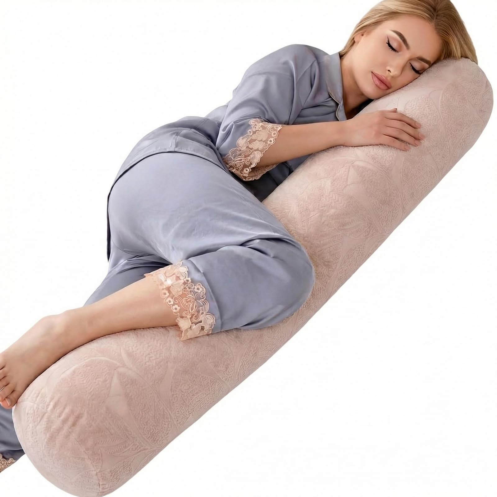 Photo 1 of 1 MIDDLE ONE Body Pillow for Adults, Bolster Pillow with Removable Velour Cover, Long Round Roll Cylinder Pillow for Bed, 47" x 7.87", Dusty Pink