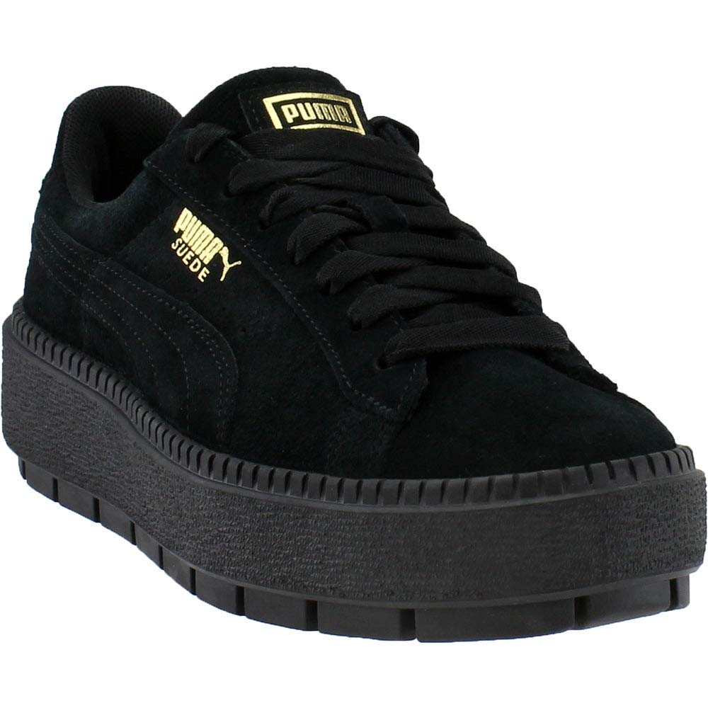 puma platform trace trainers in black with gum sole
