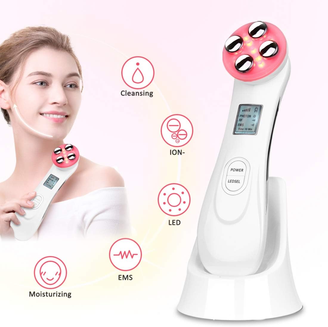 Skin Tightening Machine 5 in 1 Beauty Device EMS for Facial Lifting, Anti-Aging, Wrinkle Remover (white)