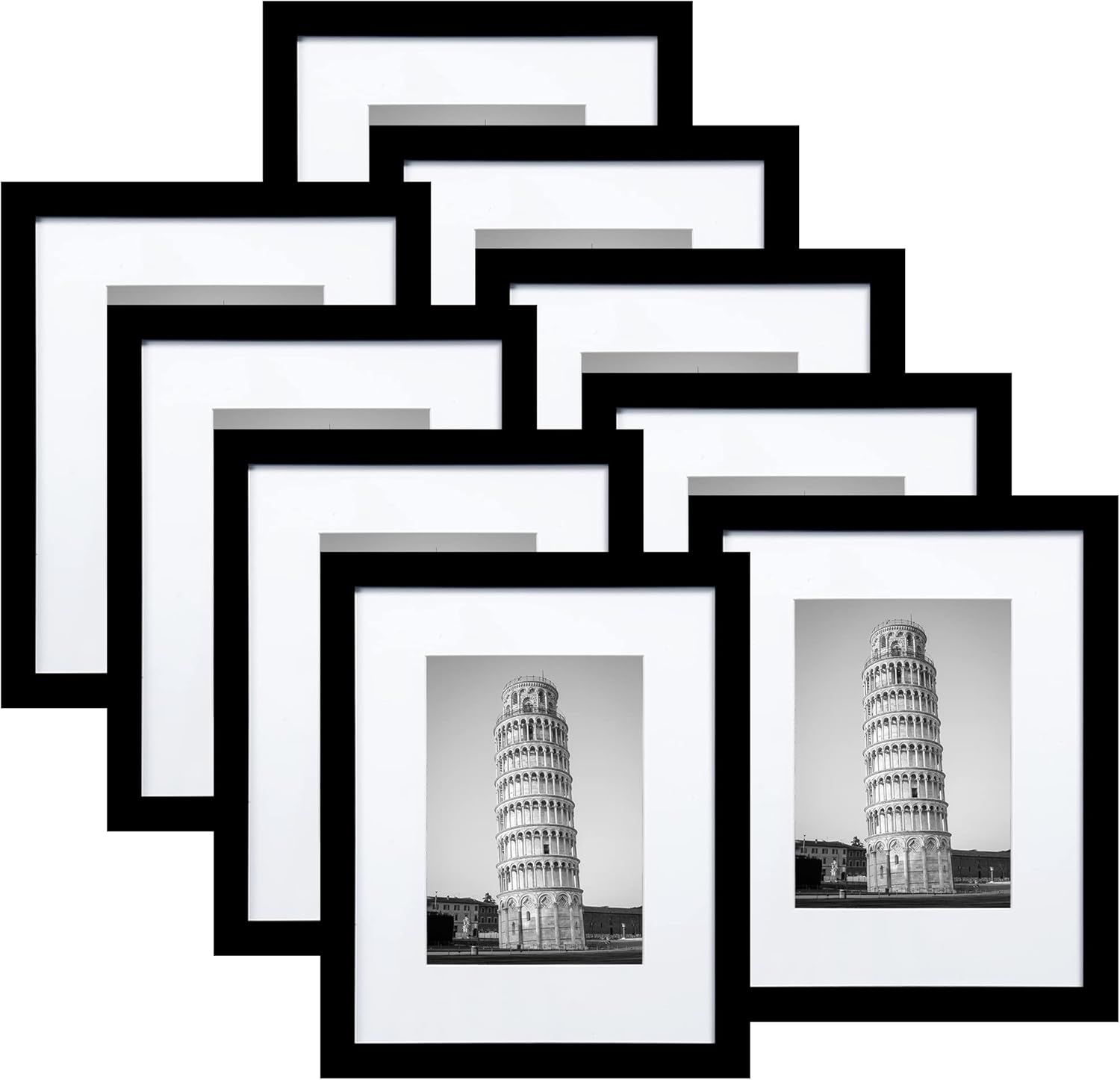 Photo Albums, Frames & Accessories - Wiscet 8x10 Picture Frame Set of 9, Display Pictures 5x7 with Mat or 8 x 10 Without Mat, Photo Frame for Wall Mounting or Tabletop, Black