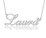 AOLO Laura Heart Name Necklace Silver Stainless