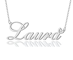 AOLO Laura Heart Name Necklace Silver Stainless