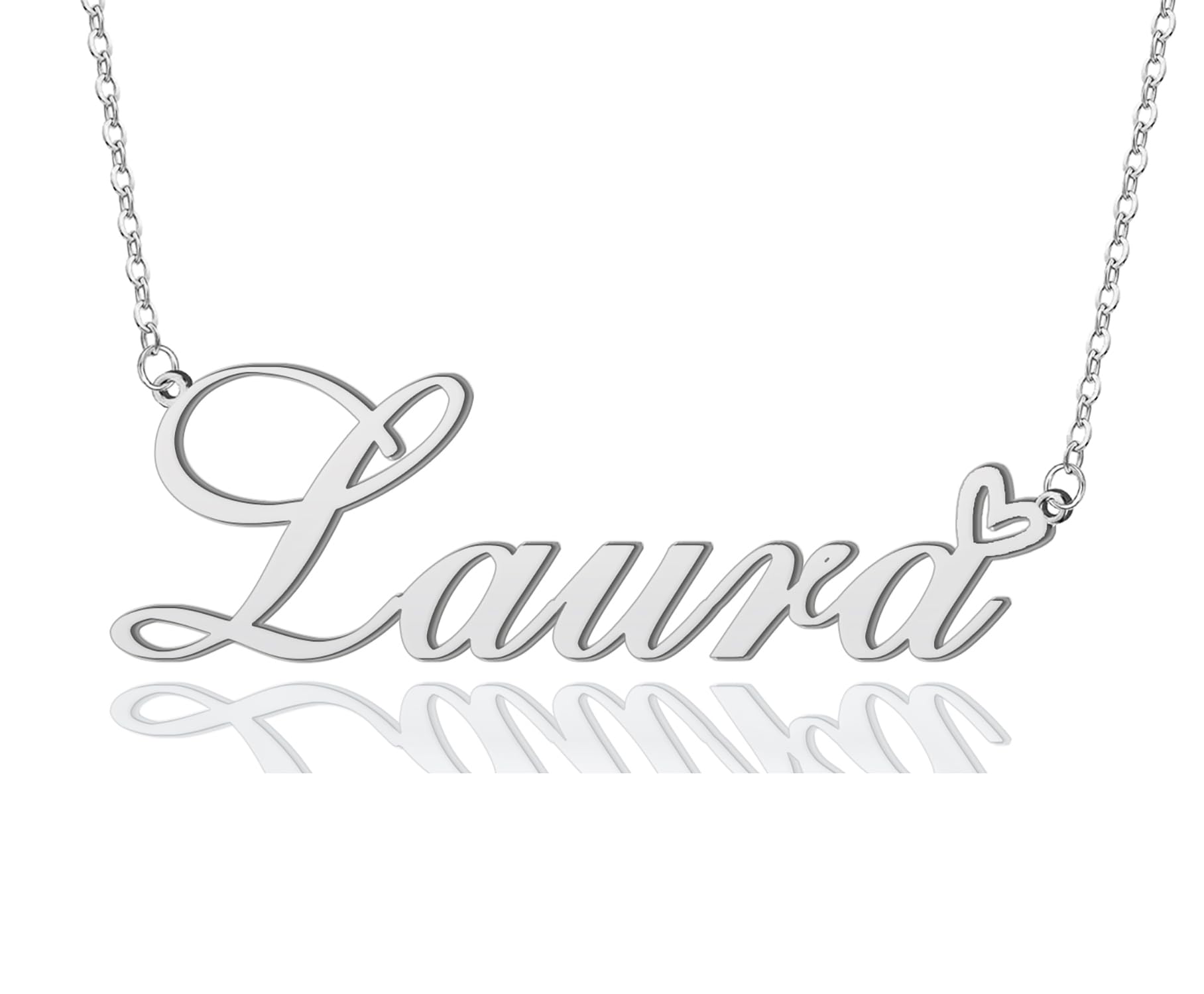 AOLO Laura Heart Name Necklace Silver Stainless