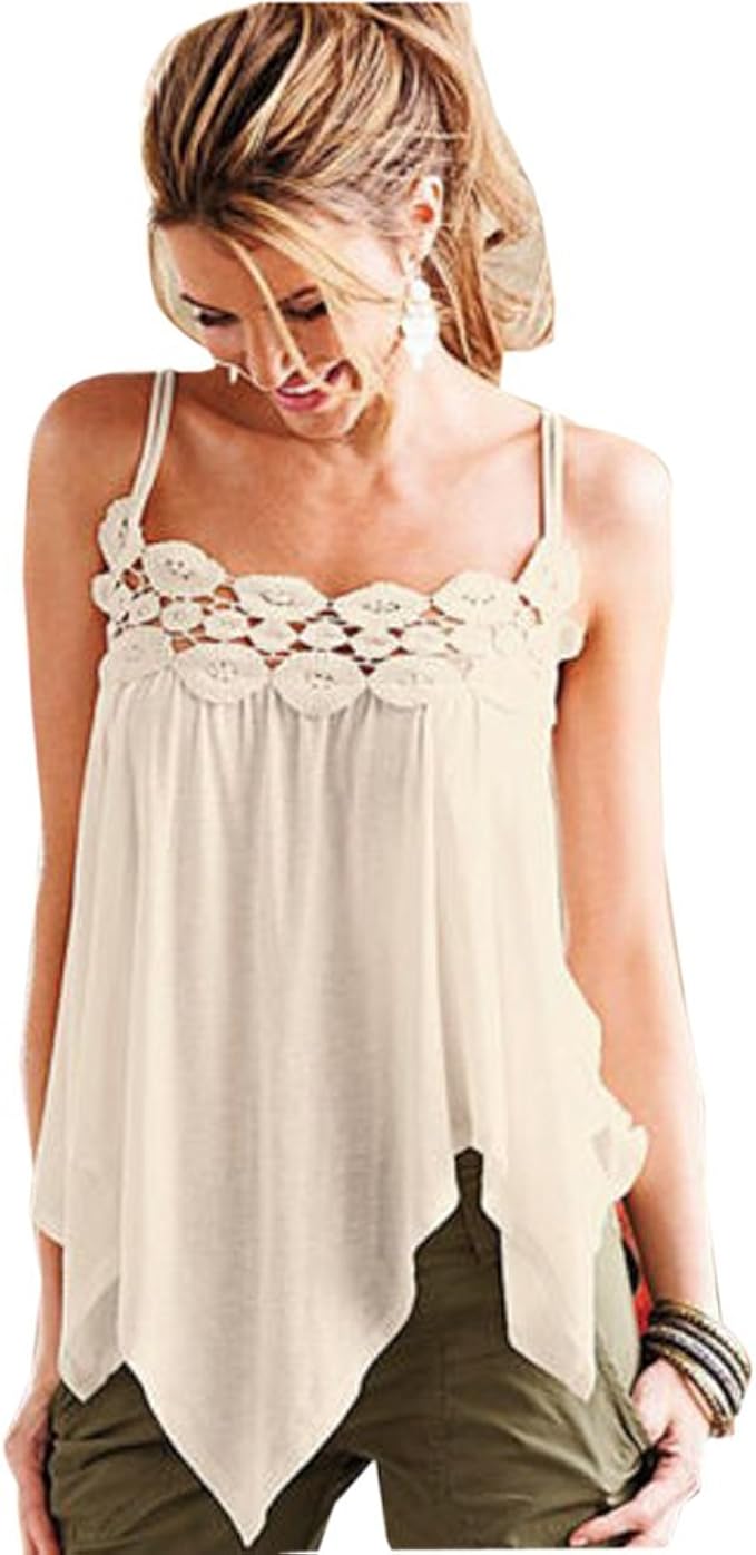 BMJL Women's Summer Cute Asymmetric Lace Embroidery Strap Tank Tops Camisole at Amazon Women’s