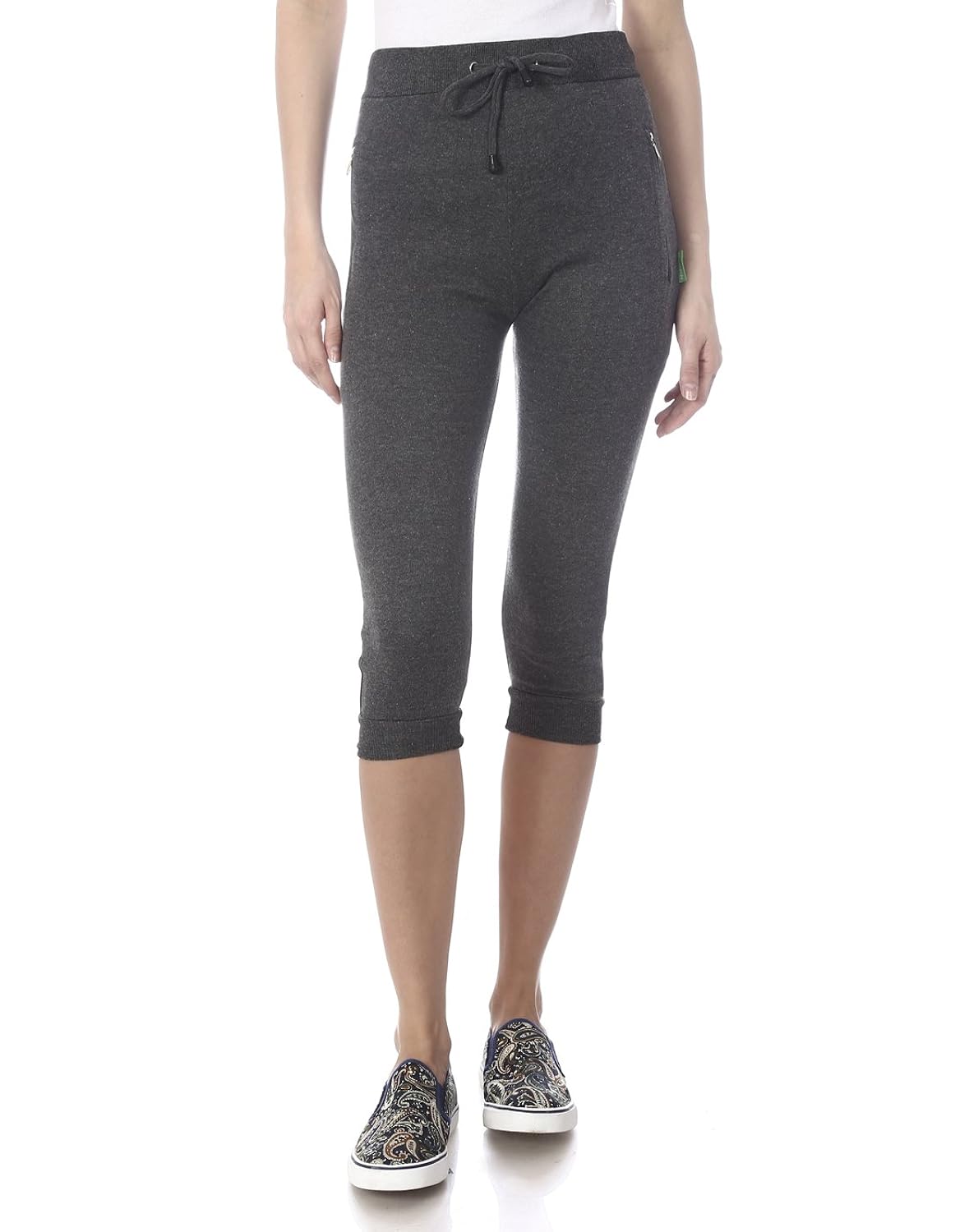 goldstroms women's solid cotton capri with zipper pocket and bottom grip