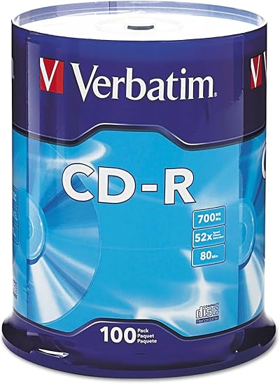 Verbatim 100 Pack CD-R Recordable Discs 700MB 52x 80 Minute Spindle FFP