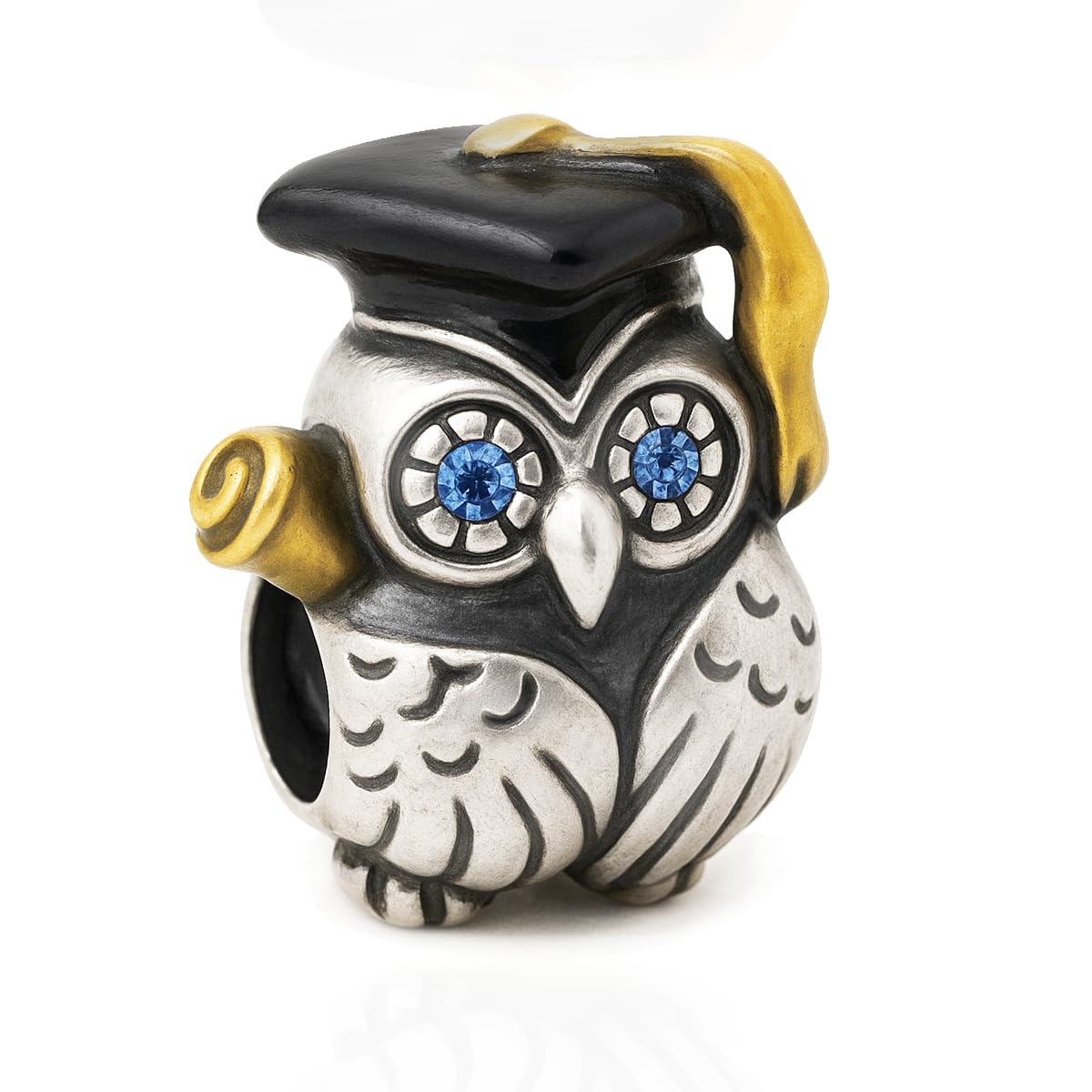 Graduation Owl Charm 925 Sterling Silver Enamel Bead for Pandora Moments Bracelets - 2026 Graduate University College Exam Diploma Student Cap & Scroll - Gift Box