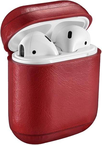 Amazon Airpodsケース 本革レザー Icarer 保護収納カバー 手作り 耐衝撃 軽量 持ち運びやすい Apple Wireless Airpods 専用ケース レッド Icarer イヤホン ヘッドホンケース