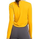 baleaf Women's Long Sleeve Workout Tops Soft Crooped Breathable Athletic Active Running Gym Exercise Shirts Lightweight Fall T-Shirt with Thumb Holes Yellow XXL